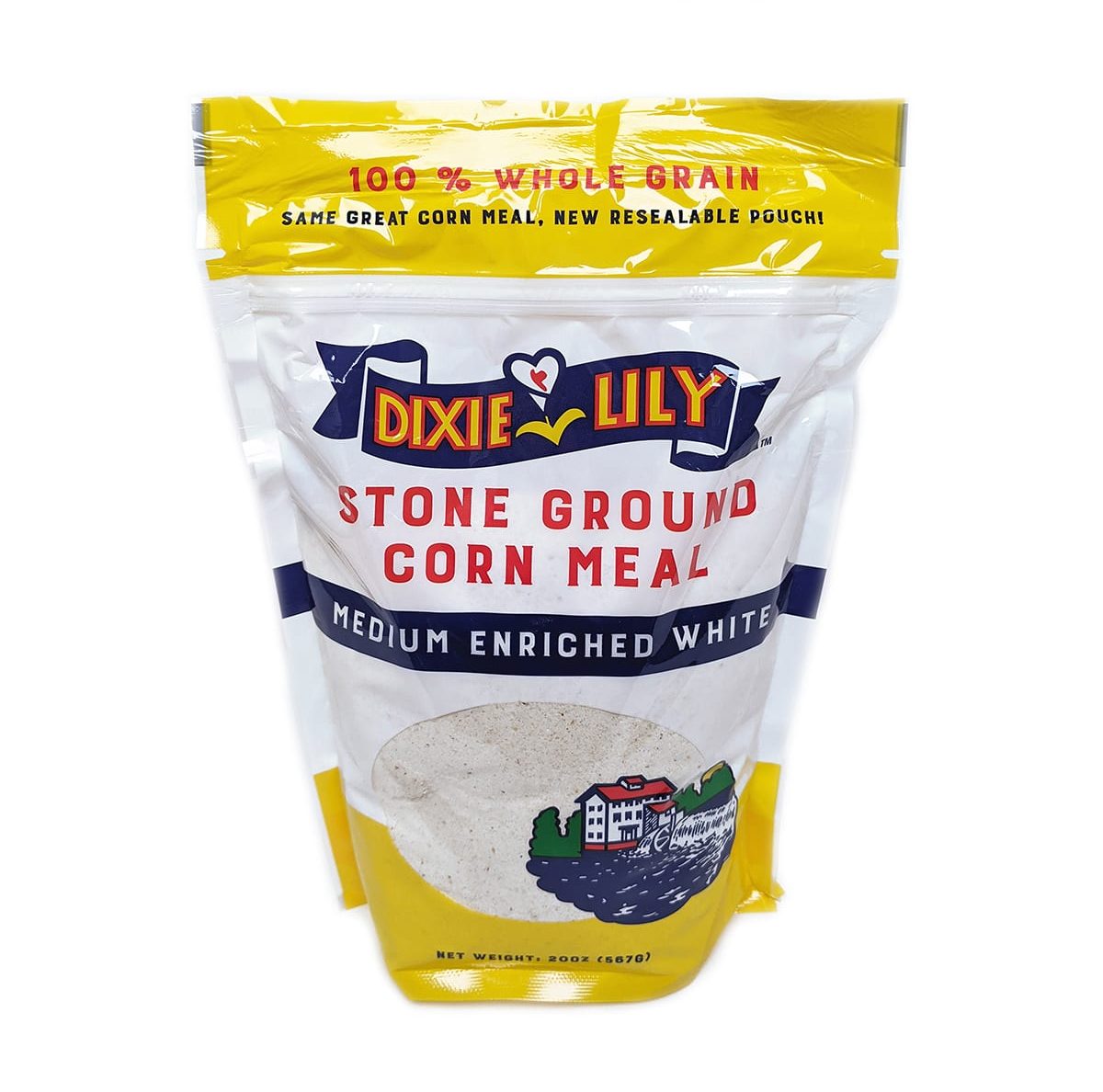 Dixie Lily Stone Ground Corn Meal Med Enriched White 20oz
